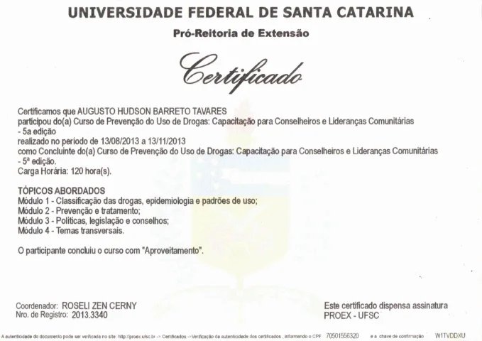 Certificado e reconhecimento Atos Vida 3