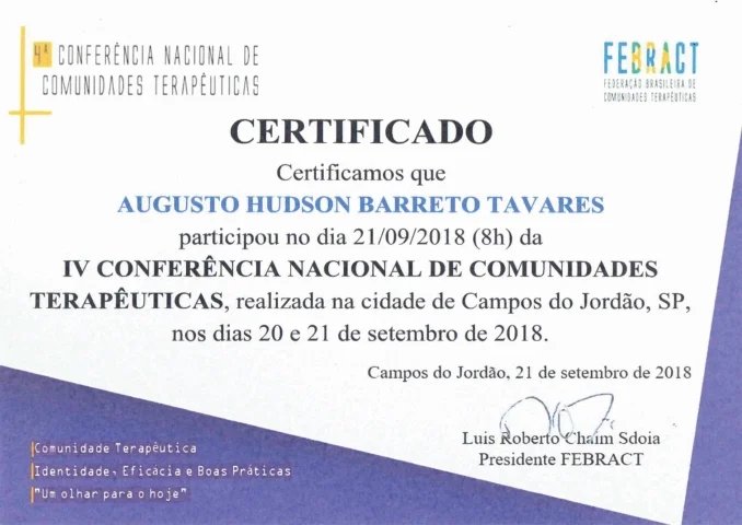 Certificado e reconhecimento Atos Vida 30